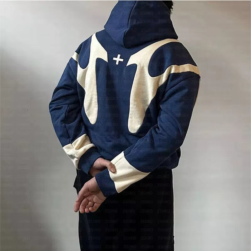 Y2K Retro Patchwork Hoodie Fashion Loose Oversized Embroidered Hooded Sweatshirt Gothic Streetwear Women Clothing