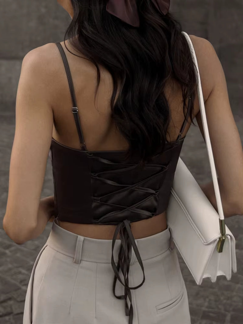 Spaghetti Strap Tank Top Sexy Backless Bandage Skinny Crop Tops 2024 Summer Elegant Lace up Party Streetwear Women Camis