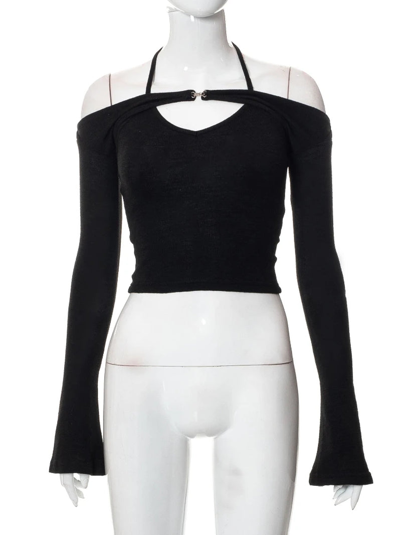 Solid-Coloured Lace-Up Tops Casual Long Sleeve Shirts for Women Slim Short One-Piece Collar Women Clothing Slim Tight Streetwear