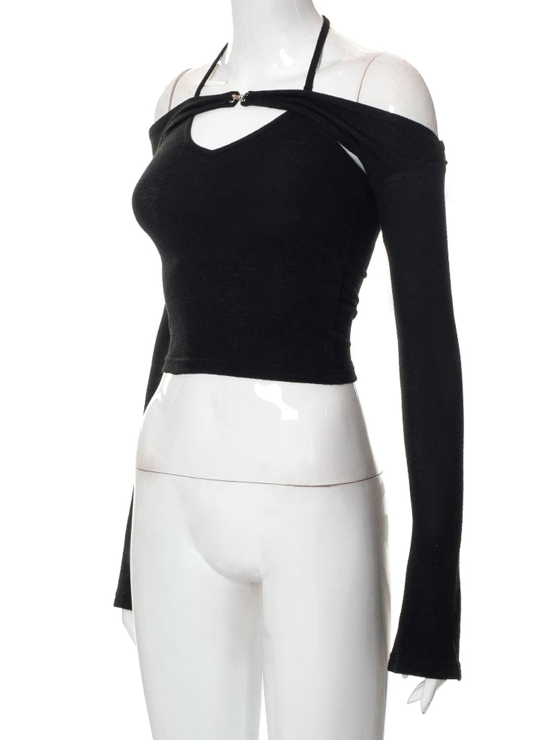 Solid-Coloured Lace-Up Tops Casual Long Sleeve Shirts for Women Slim Short One-Piece Collar Women Clothing Slim Tight Streetwear