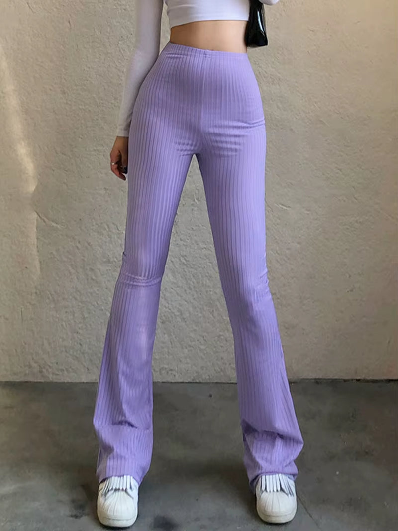 Slim High Waist Capris Sexy Bell Bottom Flare Tights Solid Hot Y2K Women Clothes E Girl Aesthetic Fashion Streetwear Woman Pants
