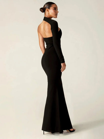 Black Split Bodycon Dress for Women Clothing Slim Sexy Streetwear One Shoulder Long Sleeve Vestidos De Mujer Fashion Outfits