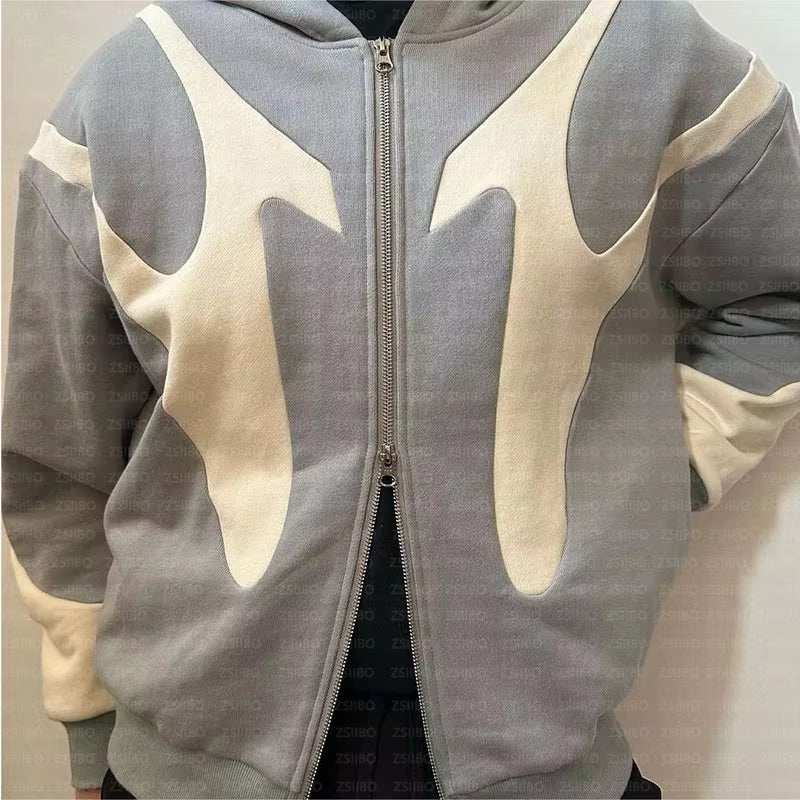 Y2K Retro Patchwork Hoodie Fashion Loose Oversized Embroidered Hooded Sweatshirt Gothic Streetwear Women Clothing