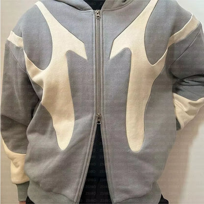 Y2K Retro Patchwork Hoodie Fashion Loose Oversized Embroidered Hooded Sweatshirt Gothic Streetwear Women Clothing