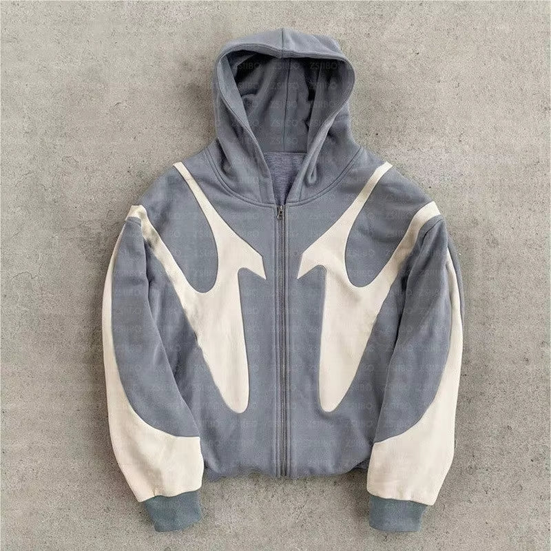 Y2K Retro Patchwork Hoodie Fashion Loose Oversized Embroidered Hooded Sweatshirt Gothic Streetwear Women Clothing