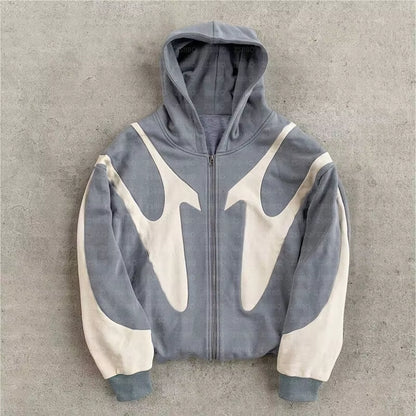 Y2K Retro Patchwork Hoodie Fashion Loose Oversized Embroidered Hooded Sweatshirt Gothic Streetwear Women Clothing